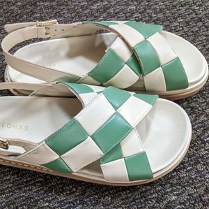 Alohas Marshmallow Scacchi - White and Green Leather Sandals